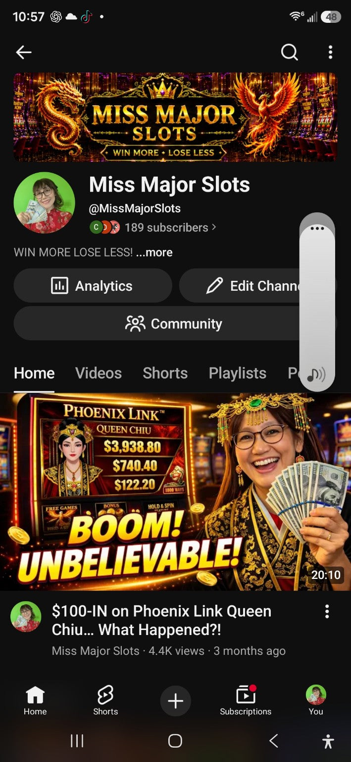 Miss Major Slots YouTube channel proof screenshot
